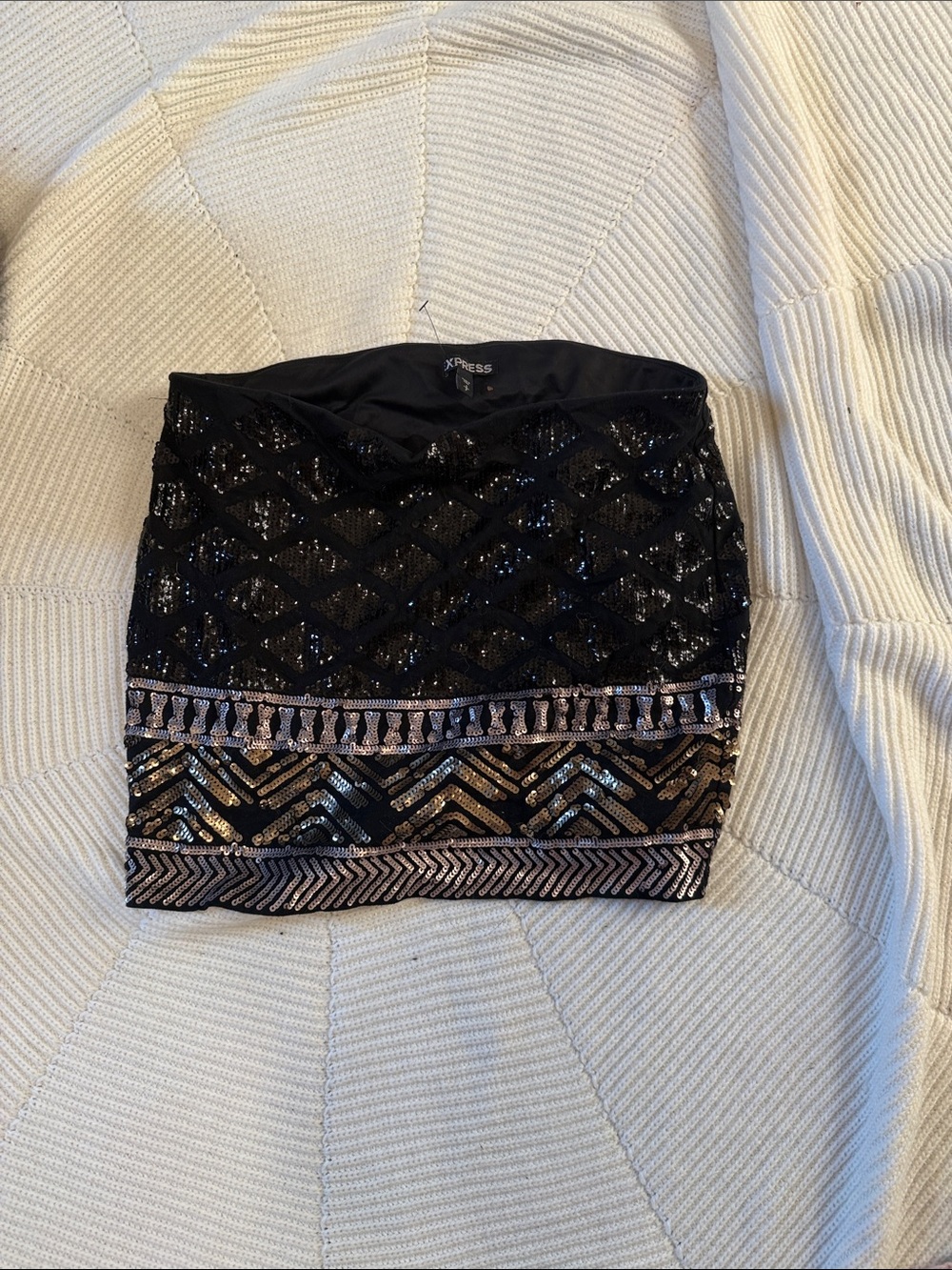 Express Black Mini Skirt with Gold & Silver Sequin Trim